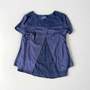 Anthropology Adiva Navy Blue Crochet Lace Detail  Top S Woman shirt top‎